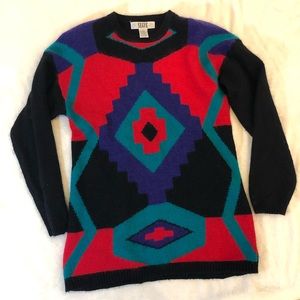Segue 80s Aztec Print Silk/Rabbit Hair Sweater Sm